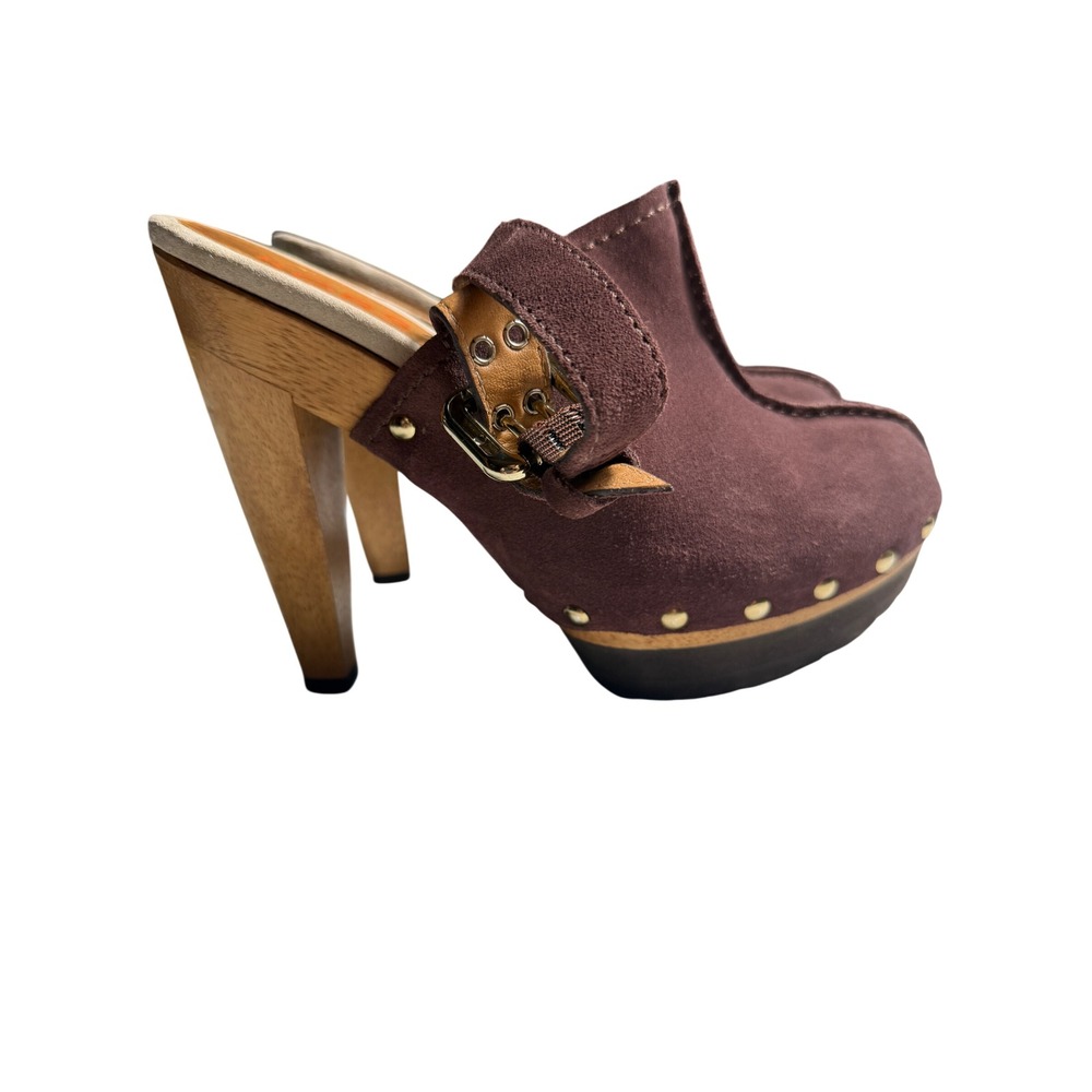 KORS Michael Kors Brown Suede made in Brazil Platform Clog Mules Slingback sz 9
